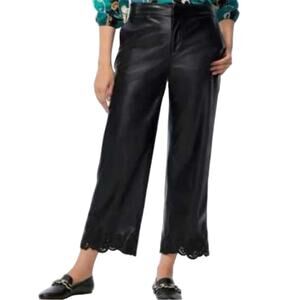 Chicos Faux Leather Cut Out Wide Leg Cropped Pants NWT Womens Size 6 Femme Edgy
